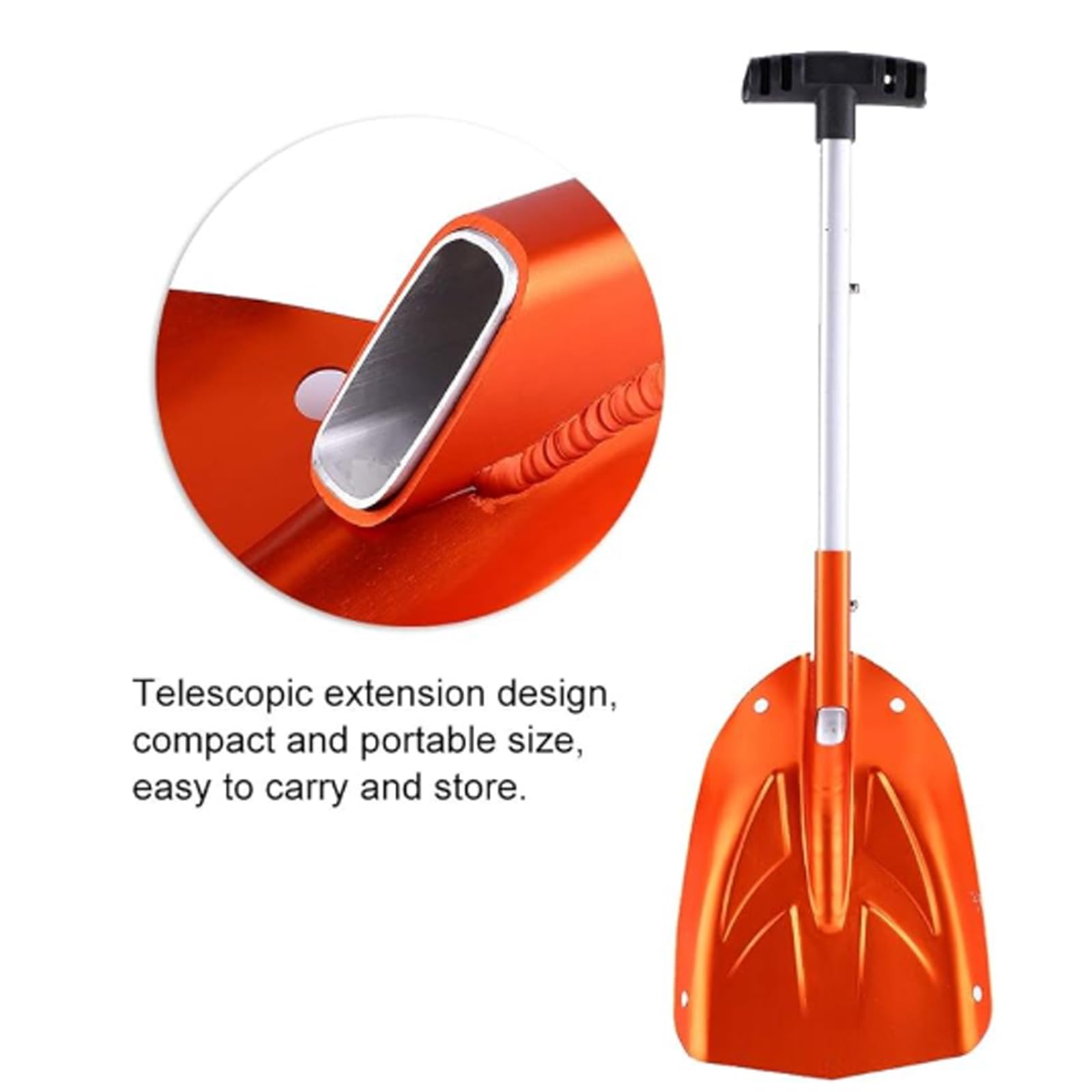 Schneeschaufel-Tragbare multifunktionale Schneeschaufel für den Winter Matériau en alliage d'aluminium Abnehmbare Schneeschaufel mit teleskopierbarem Griff für Auto Garten Outdoor(Orange)