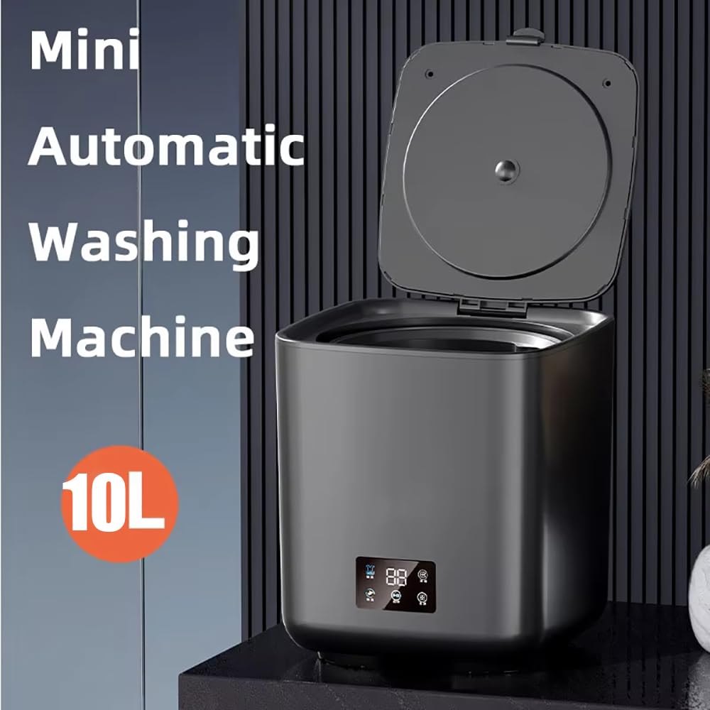 Przenośna w pełni automatyczna pralka, 10 l mini myjka 4 w 1 z rurą odpływową, inteligentne czyszczenie, 4 regulacja prędkości, sterowanie dotykowe LCD do podróży i domu