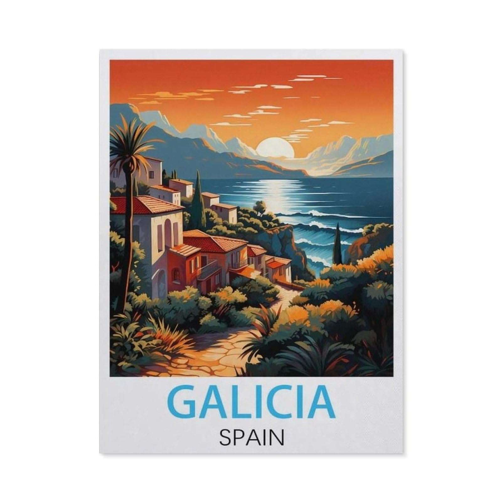 BEAYODKP DIY 5D Diamond Painting，Galicia Spain Vintage Travel Poster，Round Diamond, Used for Room Decoration（50 x 60 cm/19.68 x 23.62 inches）-BY99