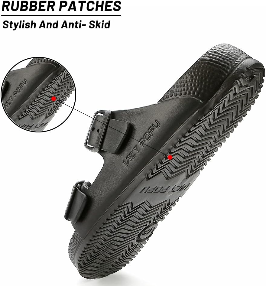 VICT POPU Womens Sandals Adjustable Double Buckle Strap Waterproof EVA Flat Slides - Image 4