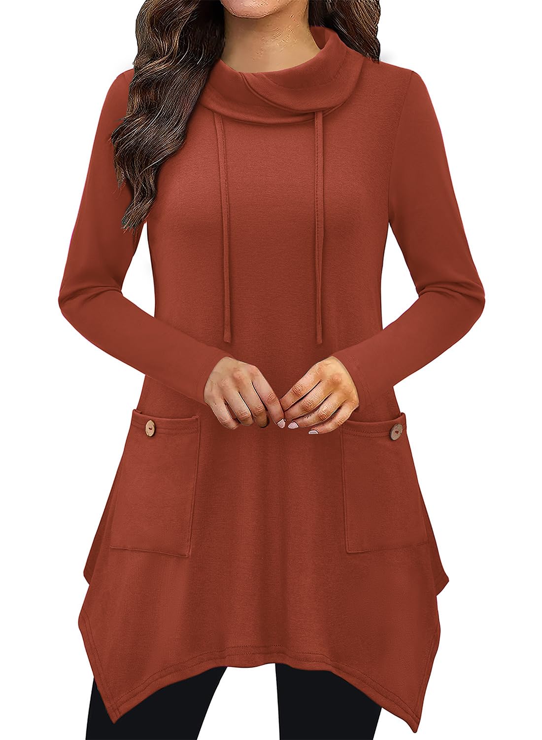 Bulotus Womens Sweaters 2025 Winter Cowl Neck Long Asymmetrical Tunic Sweaters for Leggings Holiday Vacation Tops
