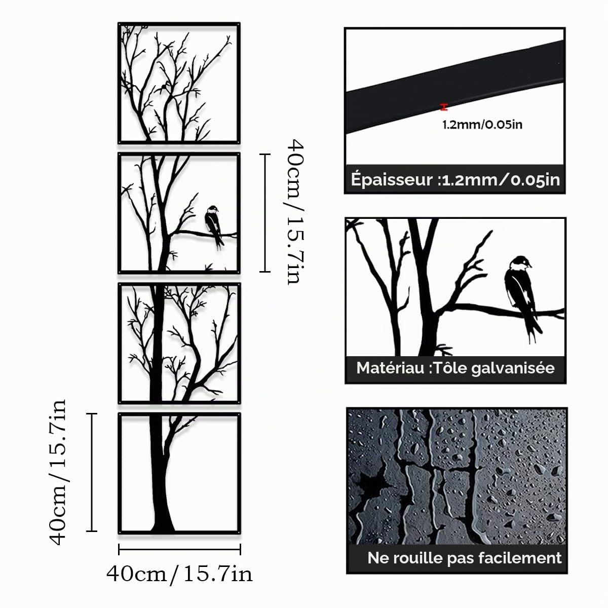 Luccyle Arbre Decoration Murale Metal,Arbre En Métal,Decoration Murale Maison,Idéale pour salon et couloir,Grand lot de 4