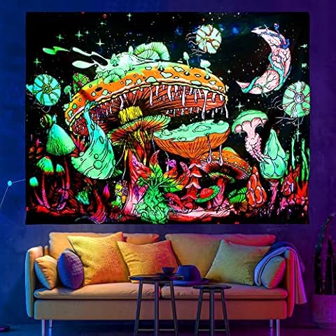 VEUWOLM Tapiz de Pared Psicodélico UV con Ganchos y Clips Cover