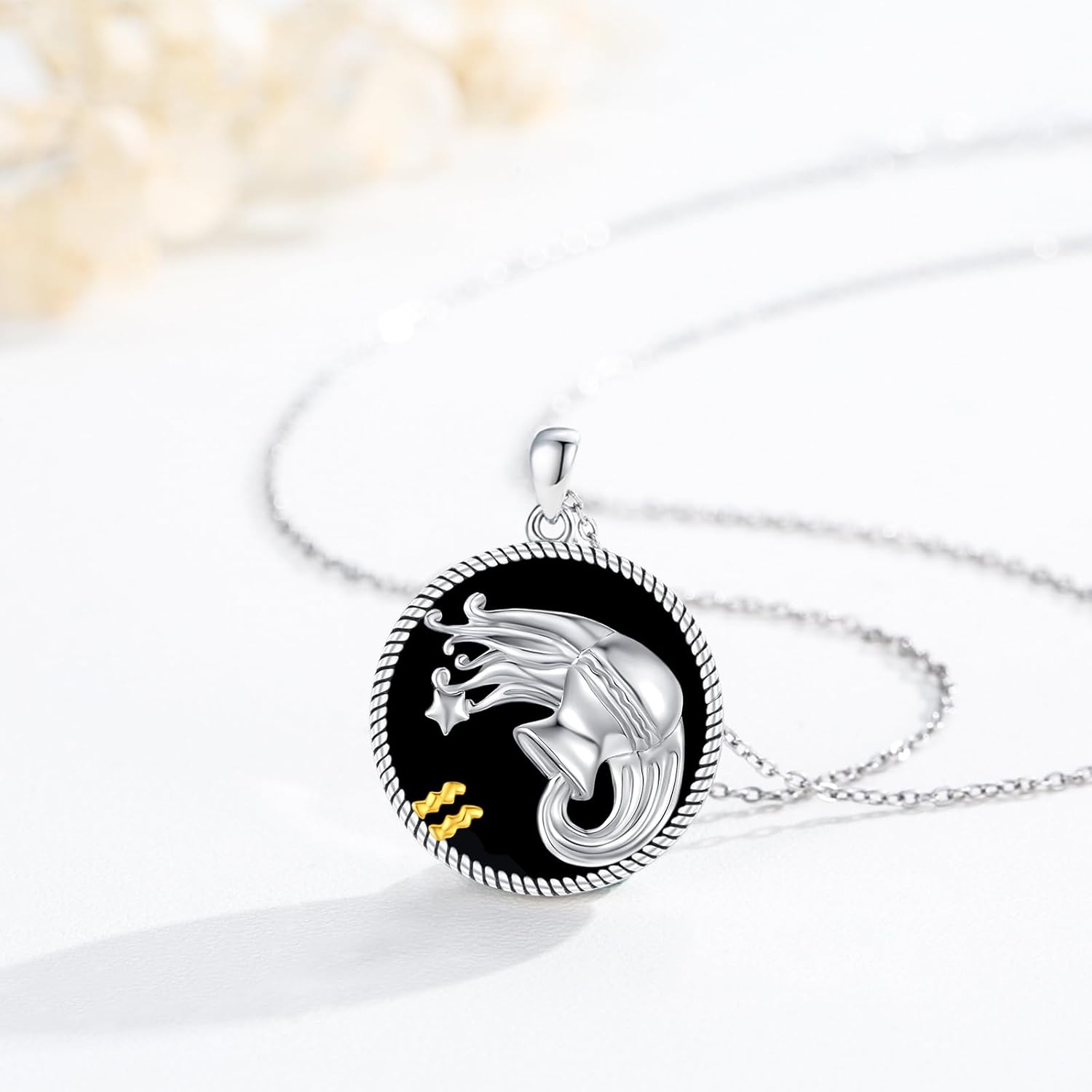 12 Constellation Necklace 925 Sterling Silver Zodiac Sign Coin Pendant Necklaces Black Onyx Astrology Horoscope Jewelry Birthday Gifts for Women Men - Image 4