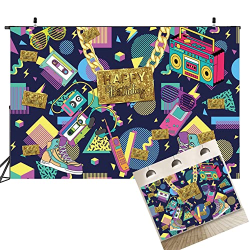 HGSHUO Fondo de Fotografía Disco Photo Booth Cumpleaño Decoración 70 Años 80 Años 90 Años Pancarta Happy Birthday Banner Fondo Photocall para Fiesta de Cumpleaños Disco