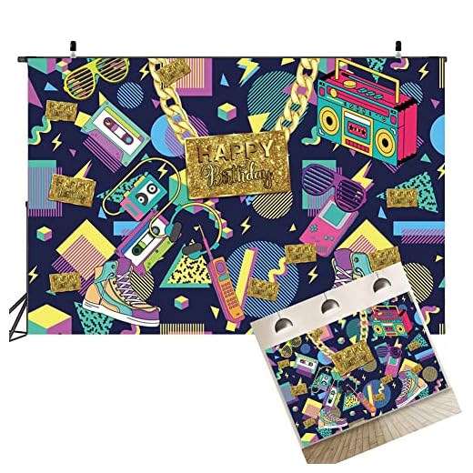 HGSHUO Fondo de Fotografía Disco Photo Booth Cumpleaño Decoración 70 Años 80 Años 90 Años Pancarta Happy Birthday Banner Fondo Photocall para Fiesta de Cumpleaños Disco