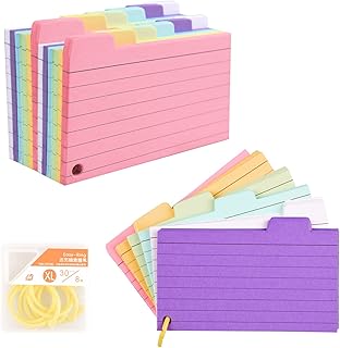 Vakki Tabbed Index Cards, 300PCS Colourful Flash Cards with 8 Binder Rings, Ruled Revision Cards Spiral Flashcards Lined Coloured Card Note Taking Cue Cards for Learning to Do List Notebook