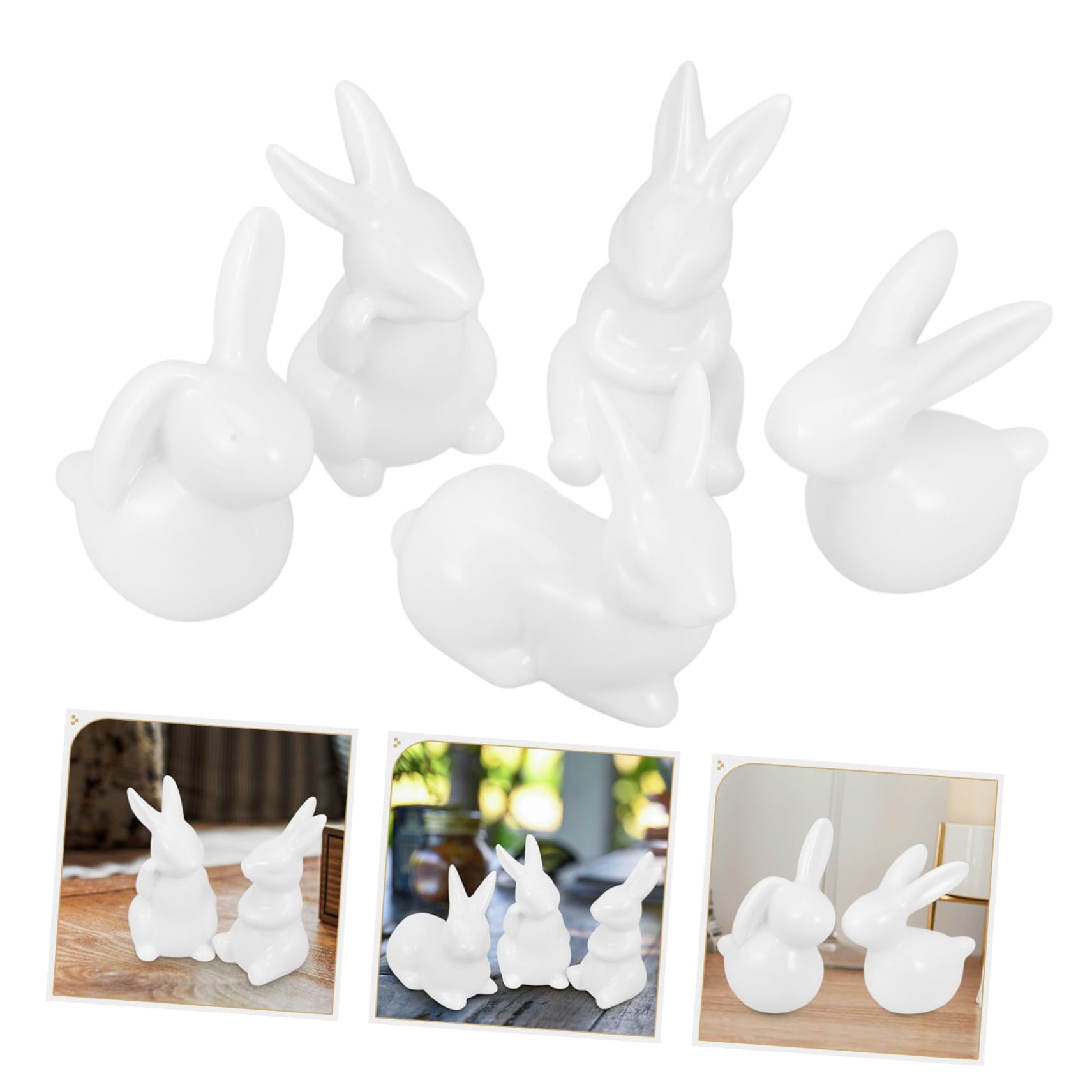 Amosfun Coniglietti in Ceramica Bianca e Idea Regalo Set 5 Pezzi Accessori Creativi e Delicati Decorativi per Casa e Studio per Arredamento
