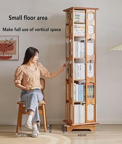 Miniatura 4 de Estantería de madera maciza de rotación de 360 grados, estantería de pie con deflector de letras, estante de almacenamiento de