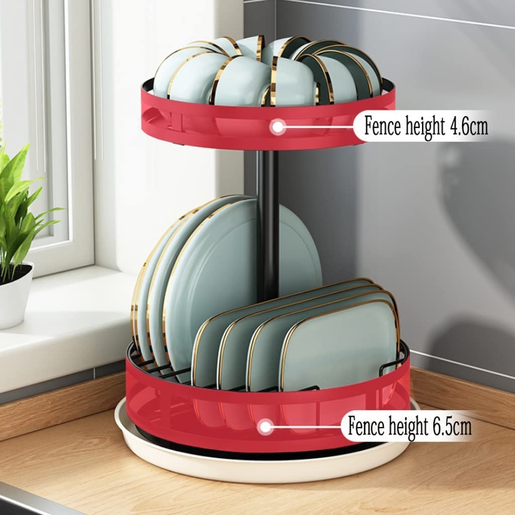 Scola Piatti Scaffali da Cucina Girevoli A 2 Livelli Scaffale per Piatti in Acciaio al Carbonio con Scolapiatti per Piano di Lavoro della Asciugastoviglie