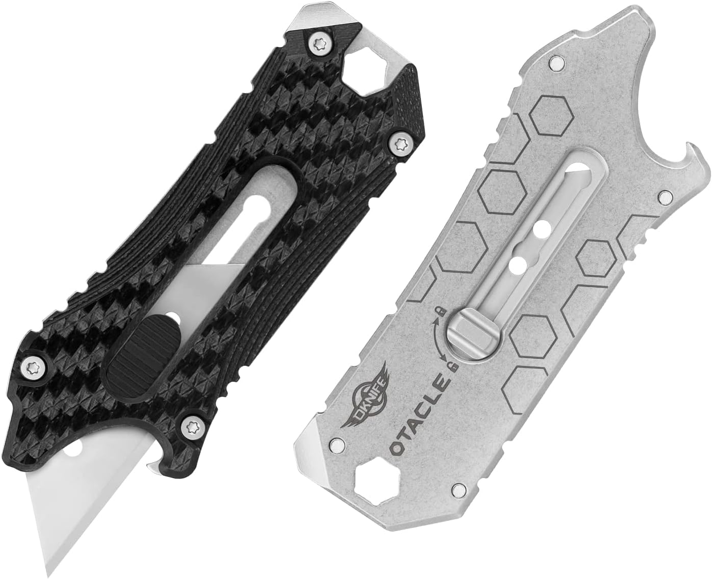 Otacle Carbon Fiber Utility Knife, EDC Box Opener, Multifunctional Tool with Bottle Opener, Hex Wrench and 6.35 mm Slotted Screwdriver (Black)