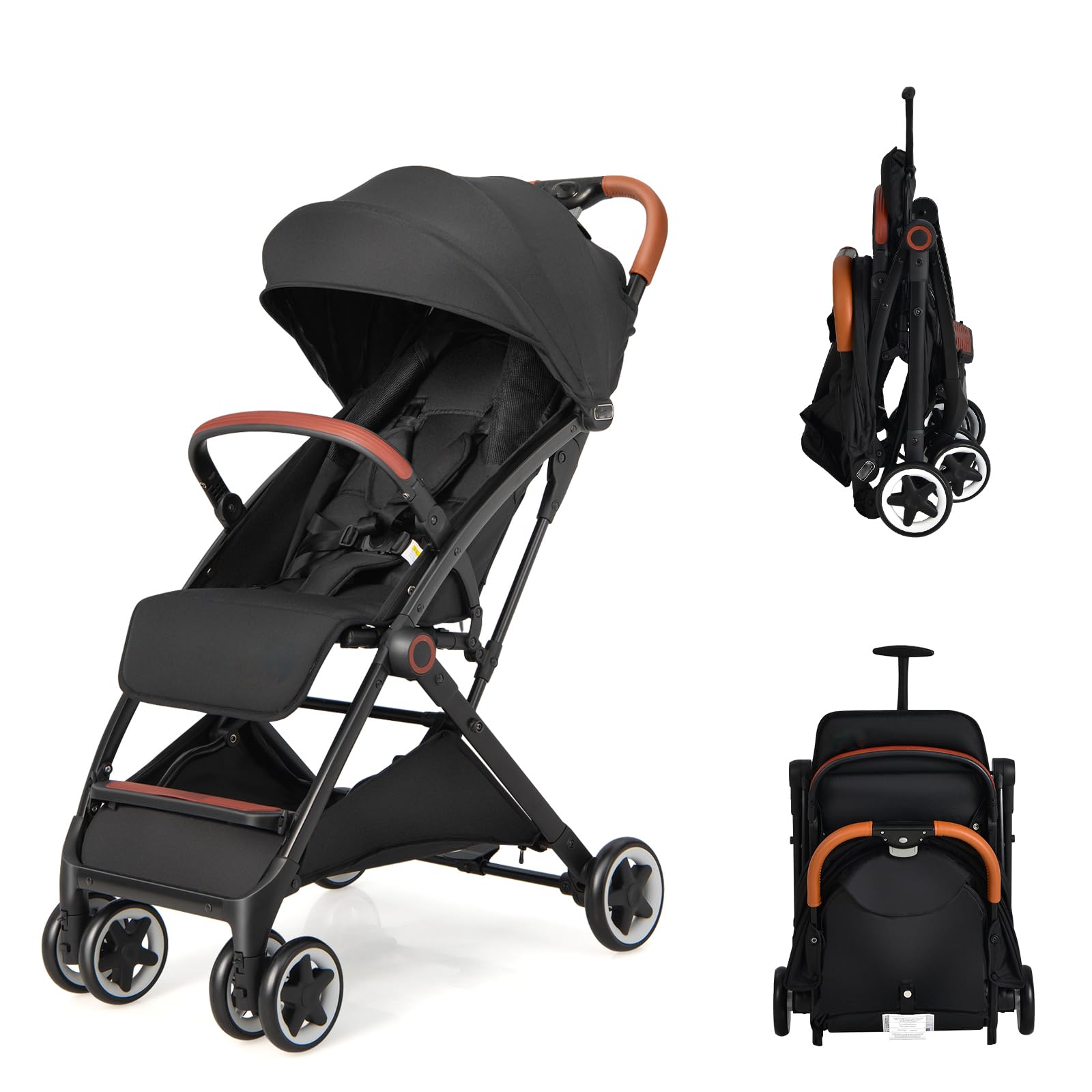LIFEZEAL Poussette Canne Pliable avec Dossier Réglable, Poussette Bébé Compacte Confort avec Cosy, Moustiquaire, Harnais à 5 Points, 4 Roues, Panier de Rangement, Charge de 15 kg, 0-36 mois (Noir)