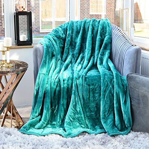 Luxusdecke aus Nerz-Kunstpelz, weiche & warme Tagesdecke für Doppel-, King- & Single-Size Betten, von Evelyn Living®, türkis, King Size
