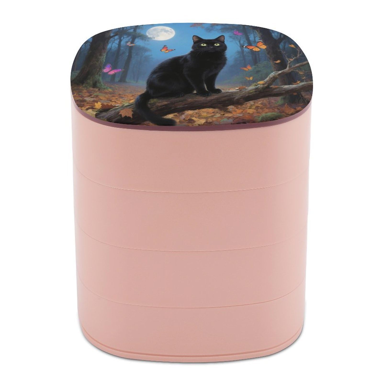 VstaDank Cat Tapestry Moon Butterfly Jewelry Box with Mirror 4-Layer Rotating Jewelry Tray Case Portable Jewelry Case Trinket Boxes Trinket Cases Travel Jewelry Organizer Earrings Storage Box