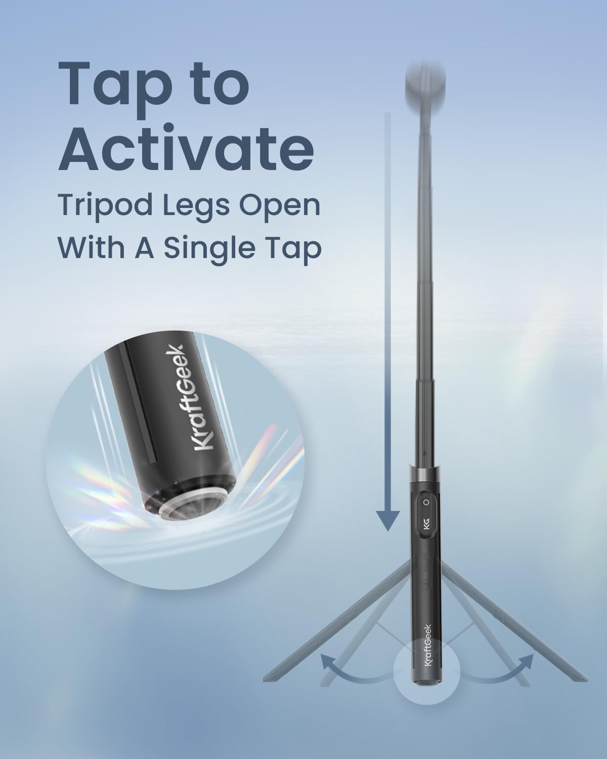 KraftGeek 67" Dual-Sided Magnetic Phone Tripod for iPhone MagSafe,Auto-Open Selfie Stick Tripod with Remote, Hidden Clamp, Portable Cell Phone Tripod Stand for Travel & Content Creation(Black) - Image 4