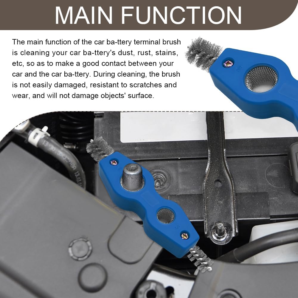 4 in 1 Car Battery Cleaning Brush, Battery Terminal Cleaner, Anti-Rust Auto Battery Cleaner with Steel Wire, Auto Interior and Exterior Machine Parts Clean Tools for Vehicles