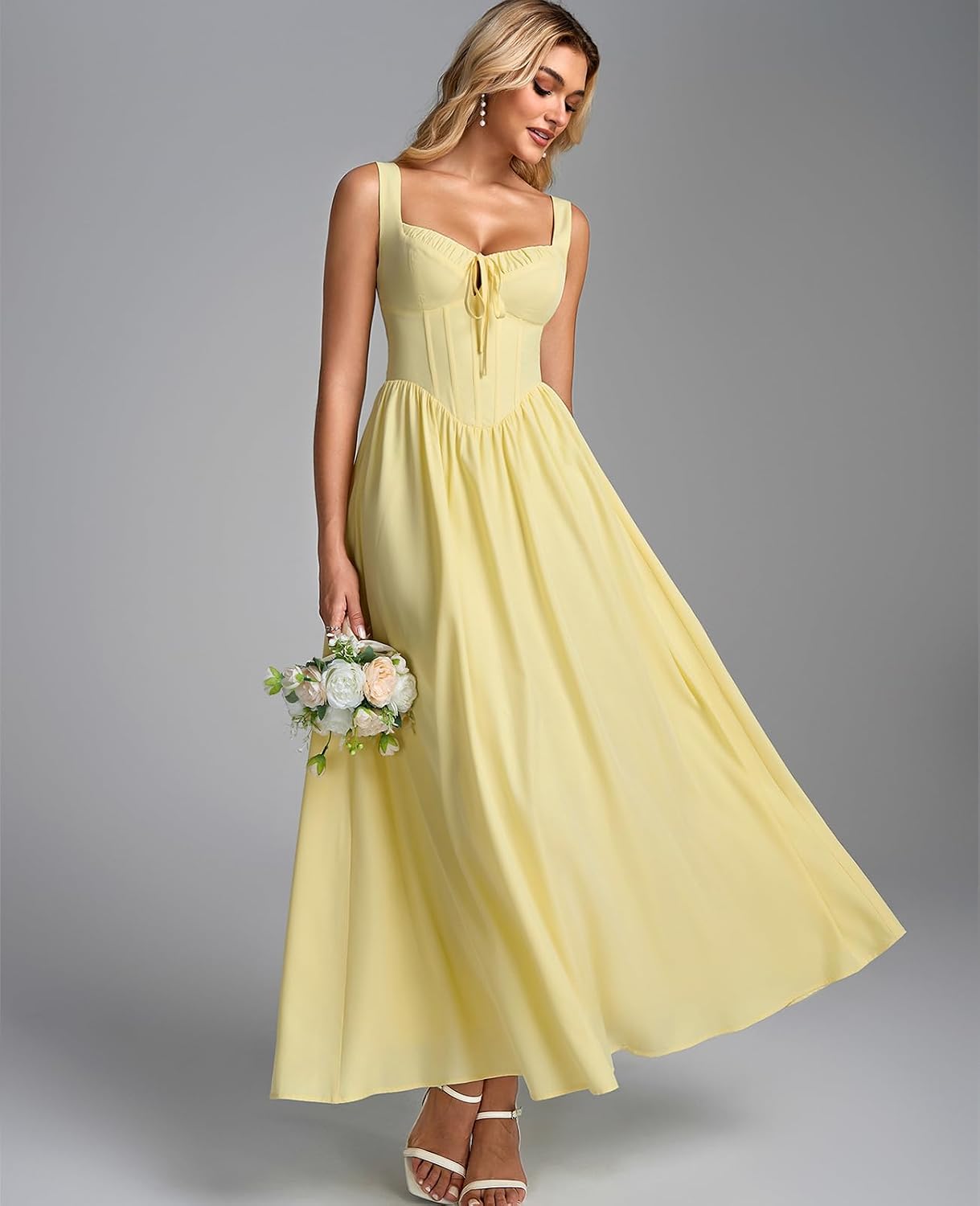 GLNEGE Womens Corset Midi Dress Spring Wedding Guest A-line Flowy Dresses Lace Up Summer Tea Party Long Sundress for 2026