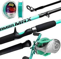 Jaú Pesca Kit New Tamba Max com Carretilha Spider BG, Vara 30-60 lbs Verde Neon, Carretel em Alumínio, Linha Pro Hunter 4X 100m para Pesca de Grandes Peixes