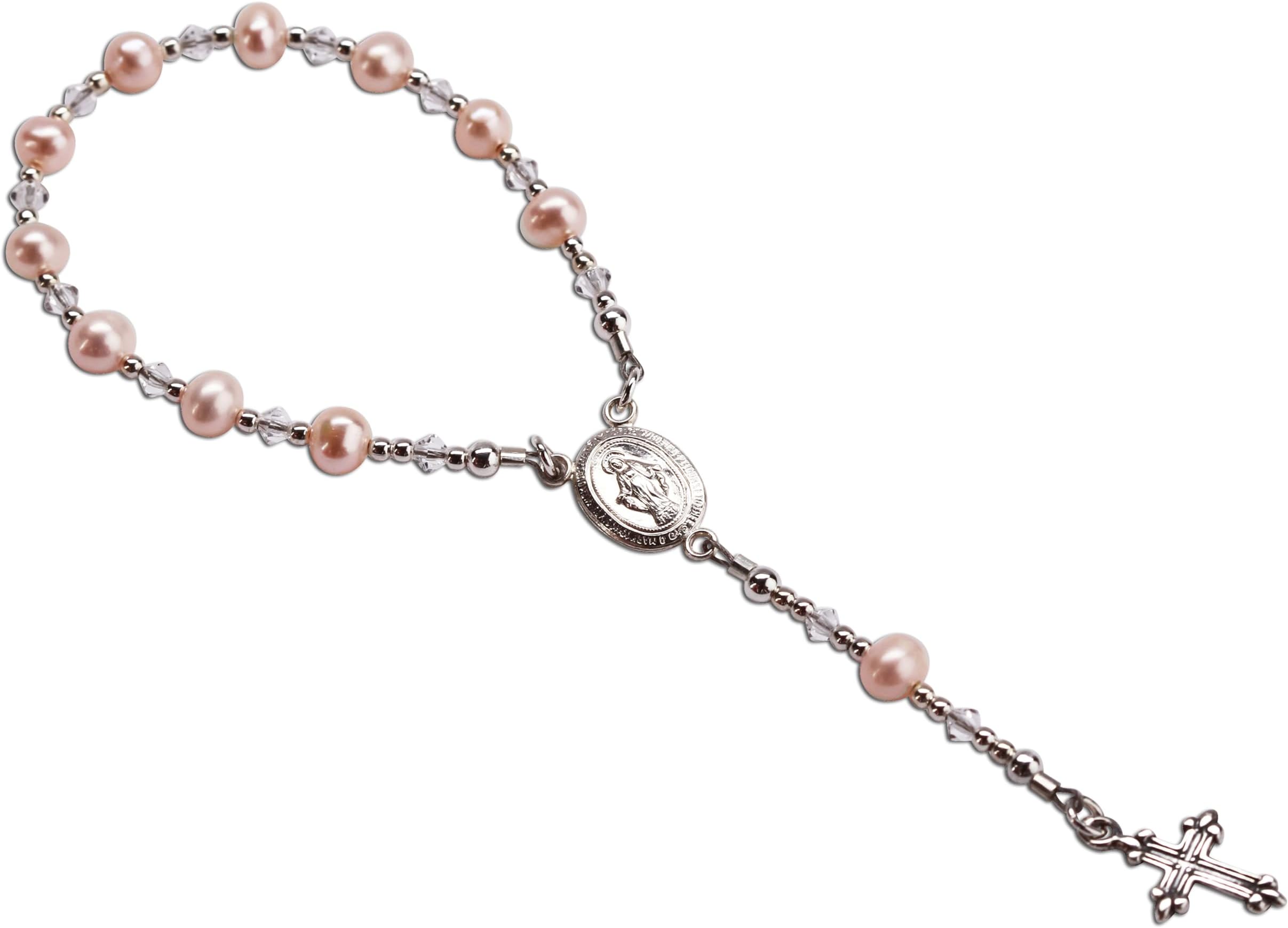 Precious Pieces Sterling Silver Pink Baby Rosary Baptism Gift for Baby Girls
