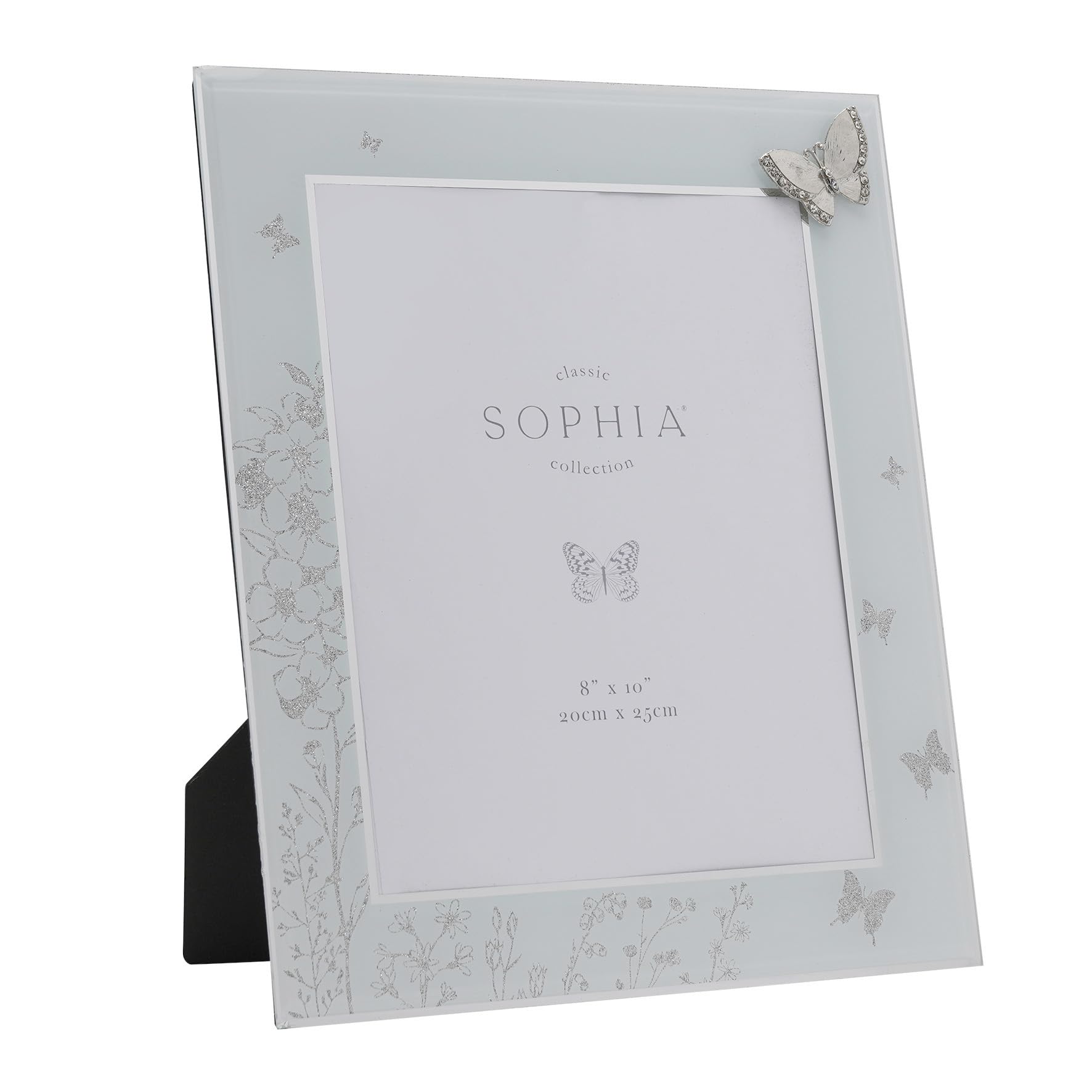 Widdop And Co White / Silver Sophia - Classic Butterfly Glass Picture Frame Vertical Single Aperture - 8" X 10" - Self Standing Photo Frame With Easel Back - Contemporary Homeware & Gifting - H: 33Cm X W: 28. Size 8