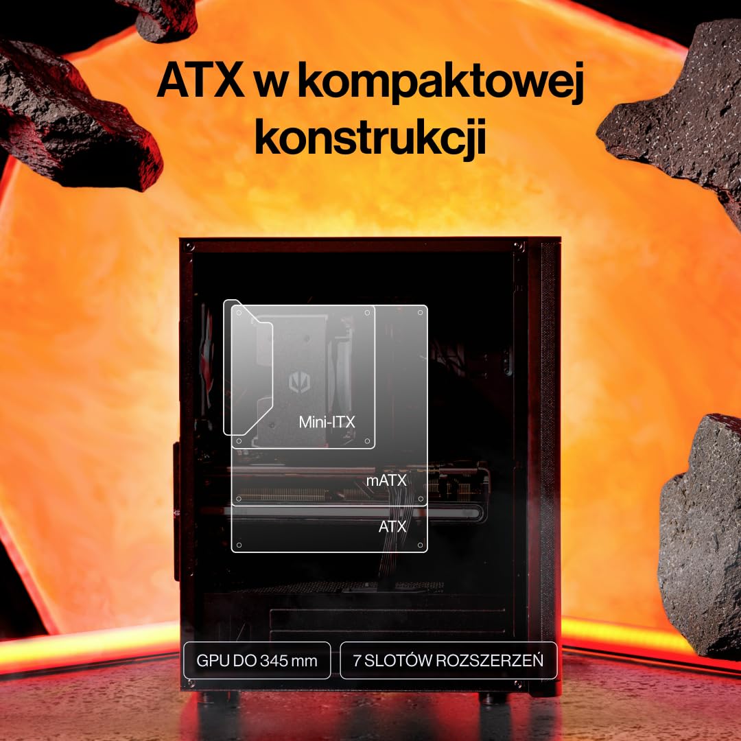 ENDORFY Ventum 400 Air Obudowa PC ATX z Hartowanym Szkłem, 4x Stratus 120 PWM, Mesh Front, USB-C, Obsługa AiO 360 mm, Gaming Case dla Mini-ITX mATX ATX
