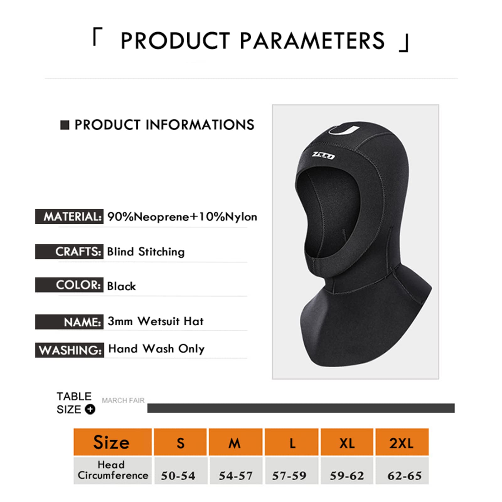 clhjinruoliu 3MM Neoprene Black Diving Hood Warm Stretch Swimming Cap Adult Wetsuit Helmet for Swimmer Snorkeling Kayak Bodyboard Surfing,XXL