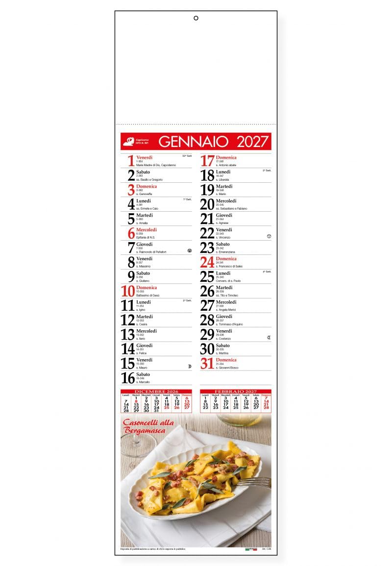 100 Calendari Da Parete 2027 - Calendario trimestrale Menù misto - 14x47 - personalizzati con logo - Personalizzabile - Collezione 2027-100 pezzi