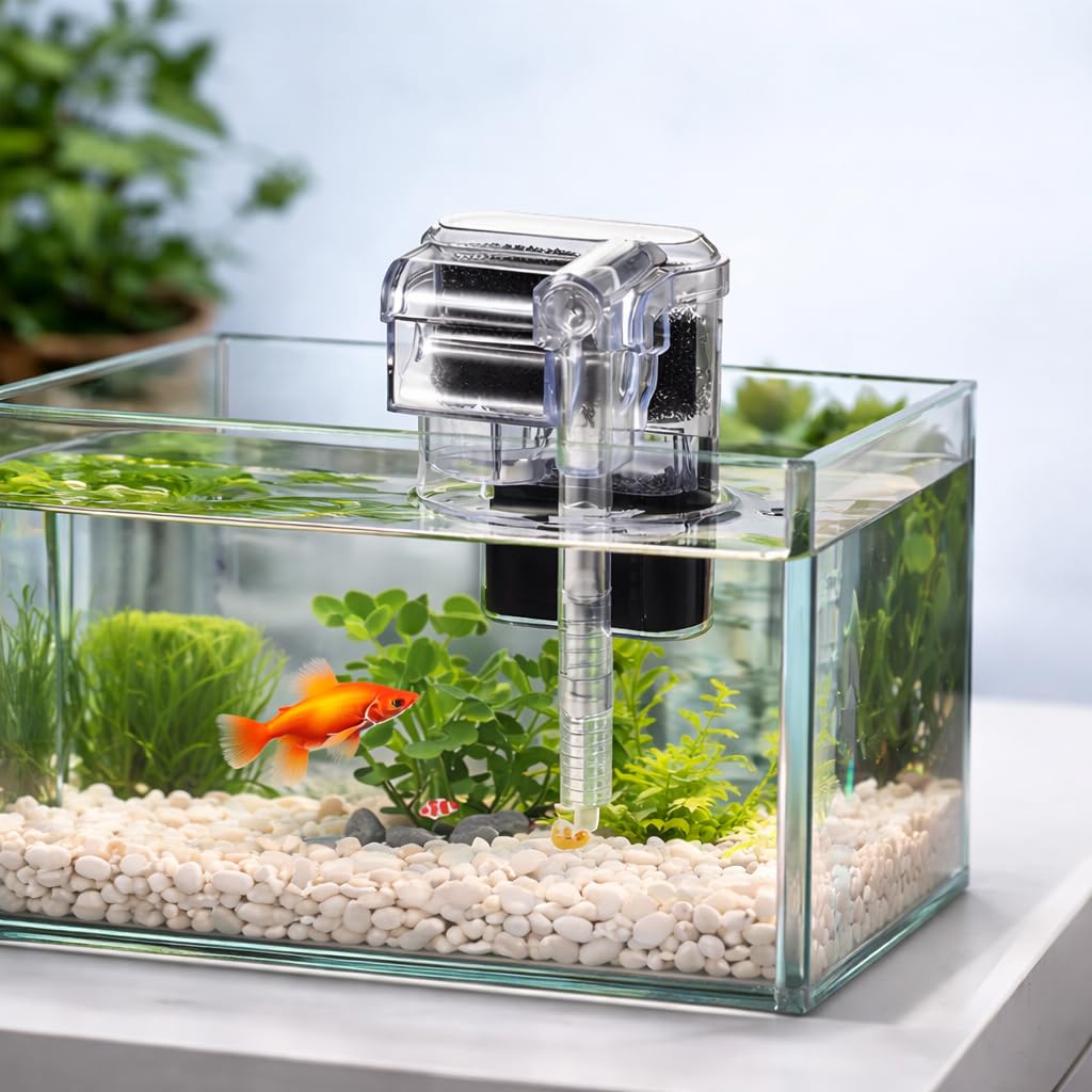 VAYINATO Mini Compact Transparent Hang On Filter | LY-401 | 2.5 Watts | 250L/Hr for Small Aquarium Fish Tank Upto 30Cm and for Bowl with Adjustable Flow Controller by Petzlifeworld