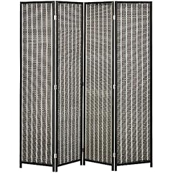HOMCOM Biombo de 4 Paneles de Bambú Separador de Ambientes Plegable Divisor de Espacios para Dormitorio Salón 180x180x1,9 cm Marrón y Negro