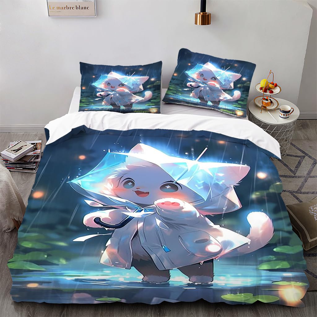 Zbeiba Cartoon character cute cat motif Bedding Set Single Duvet Cover Sets Soft Printed Bedding Set with 2 Pillowcases,#4,For Kids Boys girs Teen Men
