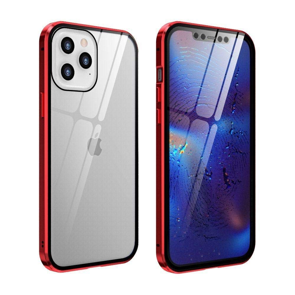 Étui en verre double face iPhone 12 mini avec cadre en métal rouge Y&W