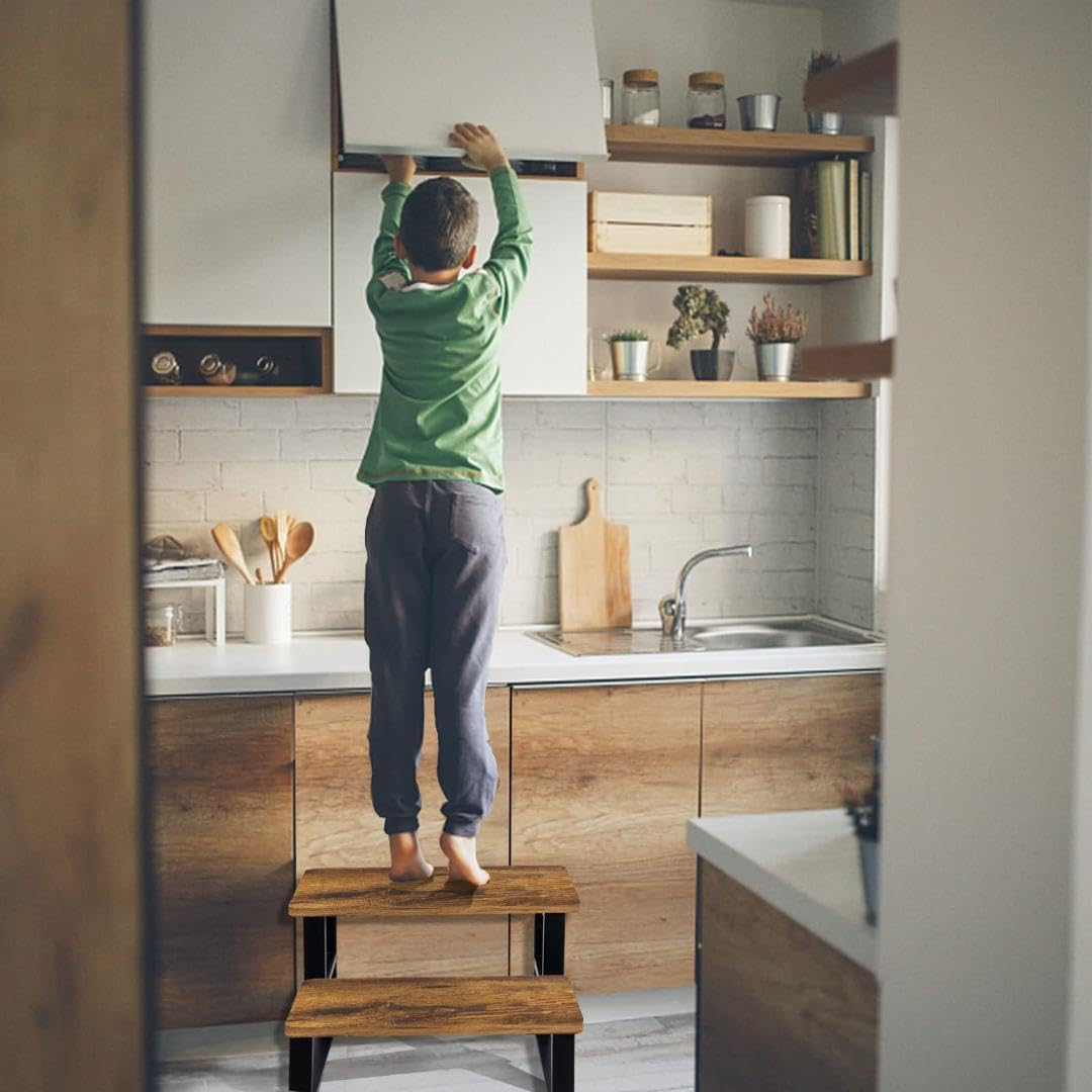 スモール ベッドサイド 脚立ステップスツール 2段 踏み台 木材