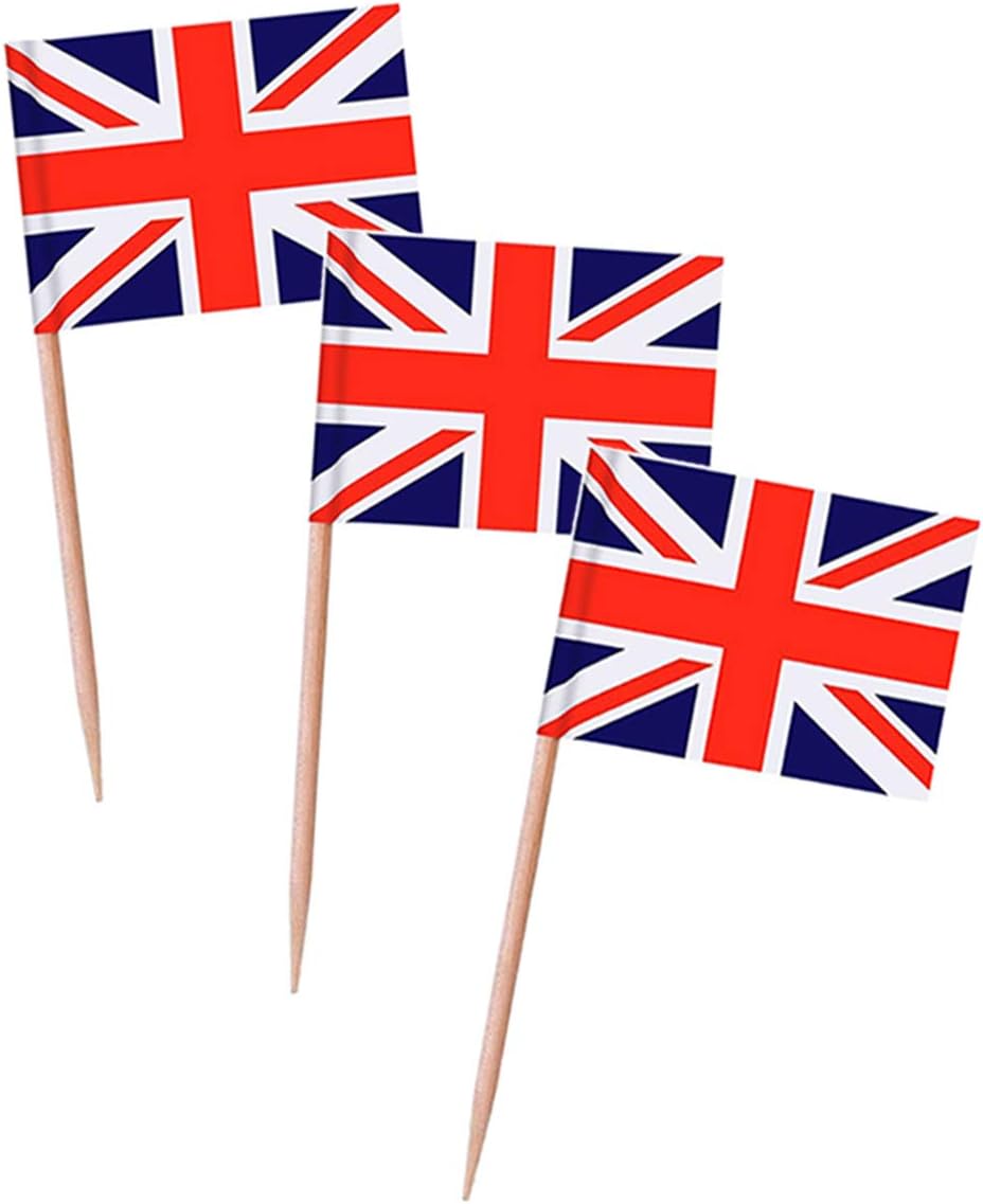 Topoox 100 Pack British Flag Party Cupcake Picks Toothpick Flag Dinner Flags Cake Toppers Decorations