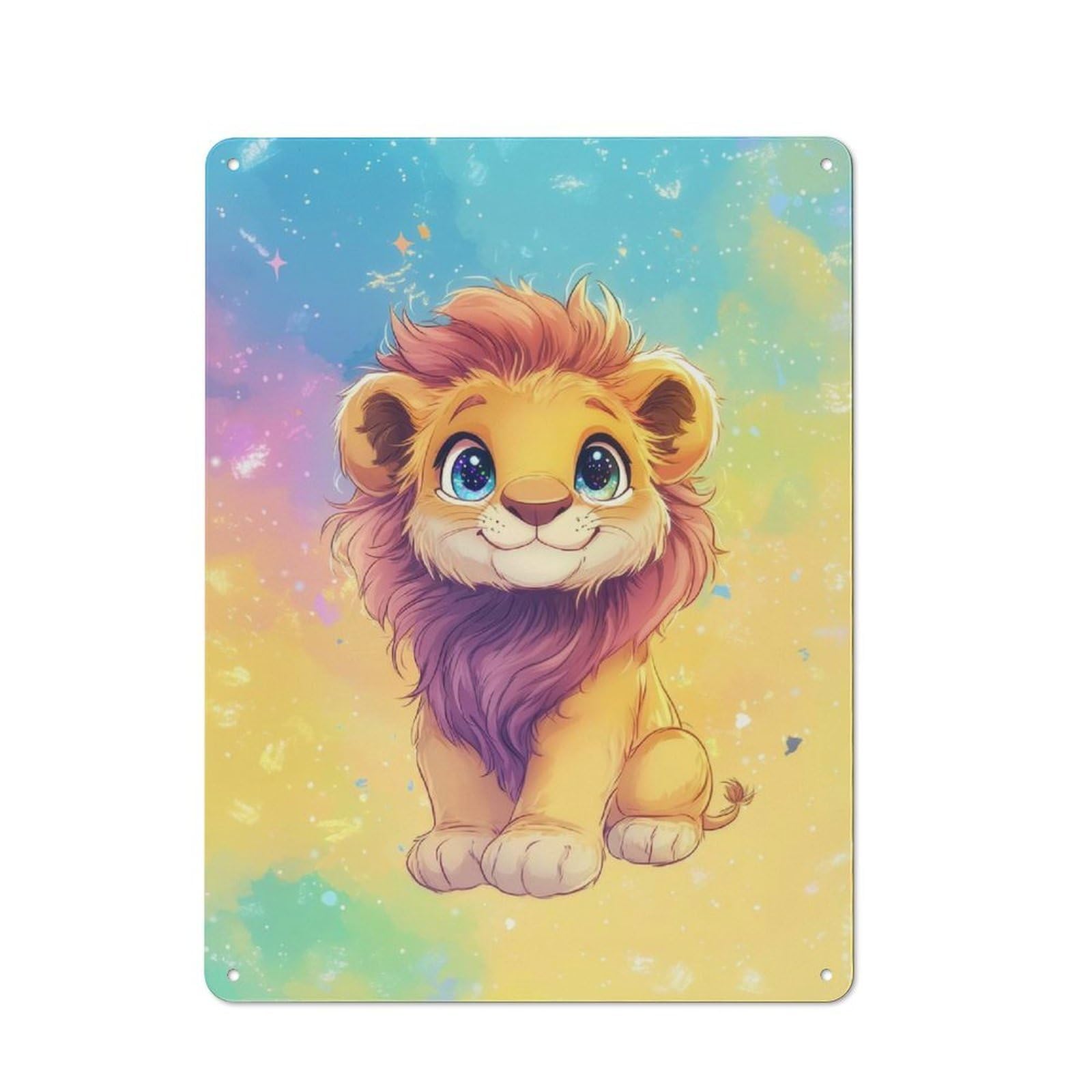 Metal Plaque 40x30cm with Cute Cartoon Lion Cub Illustration for Pub Or Café, Retro Decor, for Pub Decor Enthusiasts Refreshing A Room in Autumn
