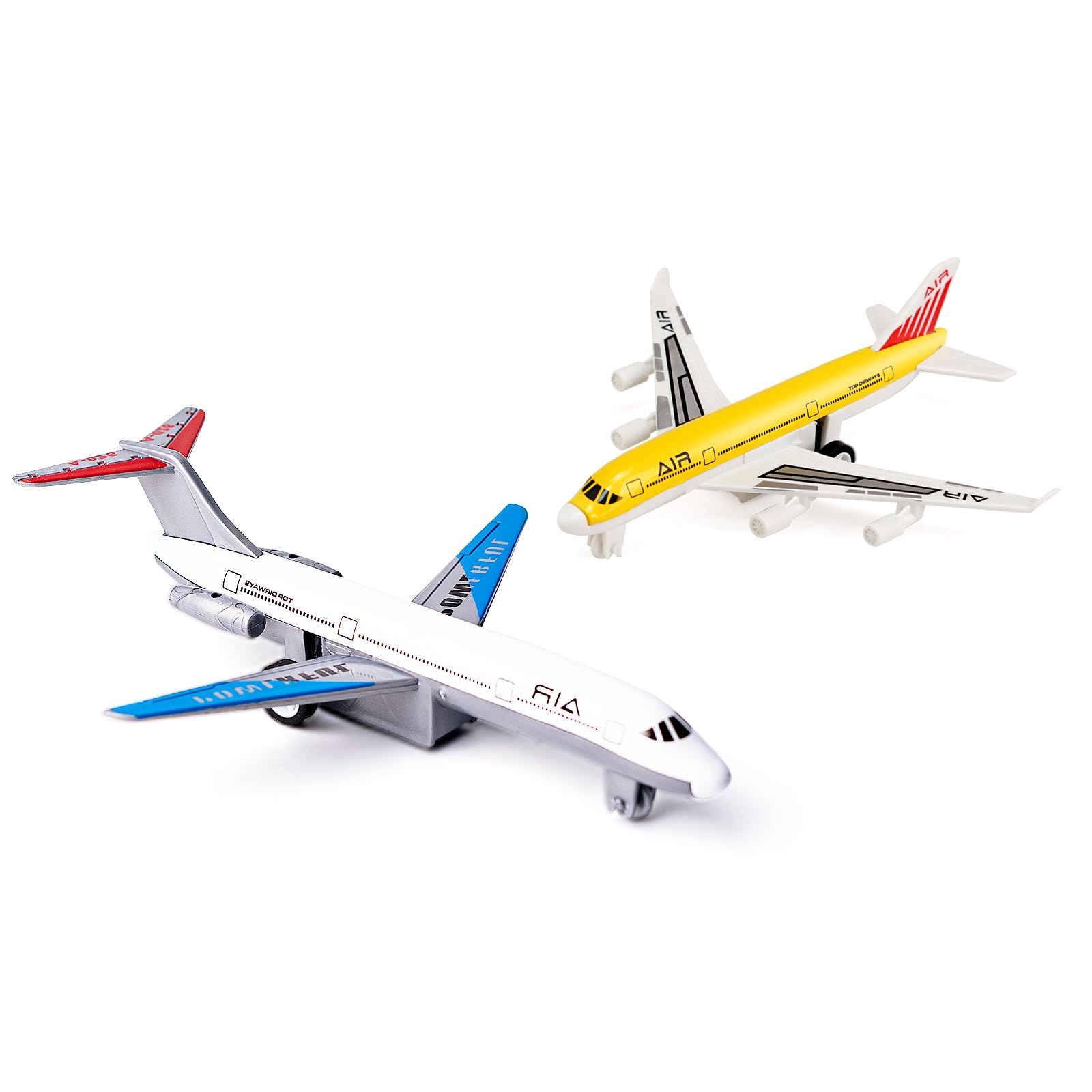 AtomDream Tech Pull Back Aeroplane Toys 2 Pack, Plastic & Die Cast Metal Toy Airplanes for Kids Ages 3-6