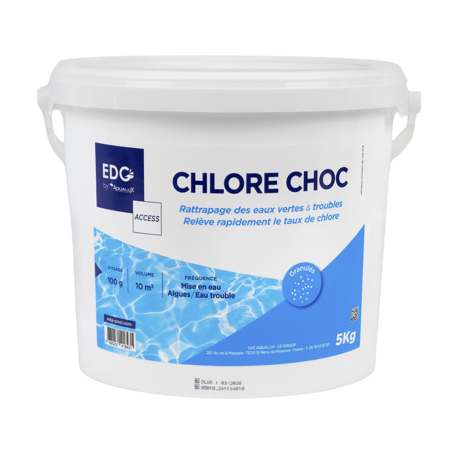 EDG - Chlorine Choc pour Piscine verte - Effet Rapide - Granulés 5kg - Traitement de Piscine - Populaire chez les Profes