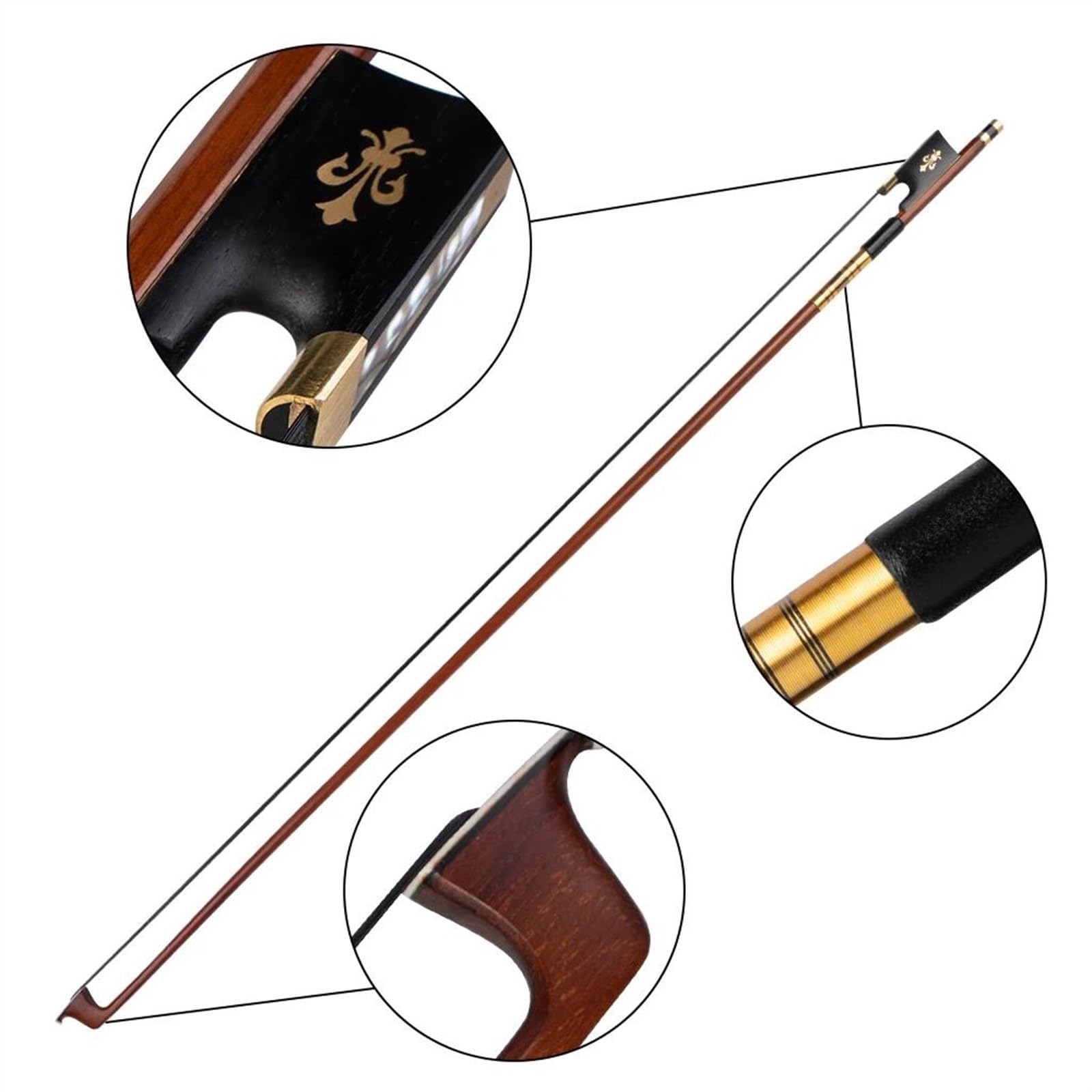 TSTS Geigenbogen voller Größe 4/4 Brasilholz-Geigenbogen, Schwarzes Rosshaar, Ebenholz, Fleur-de-Lis, Gut Ausbalanciert Für Anfänger Und Schüler