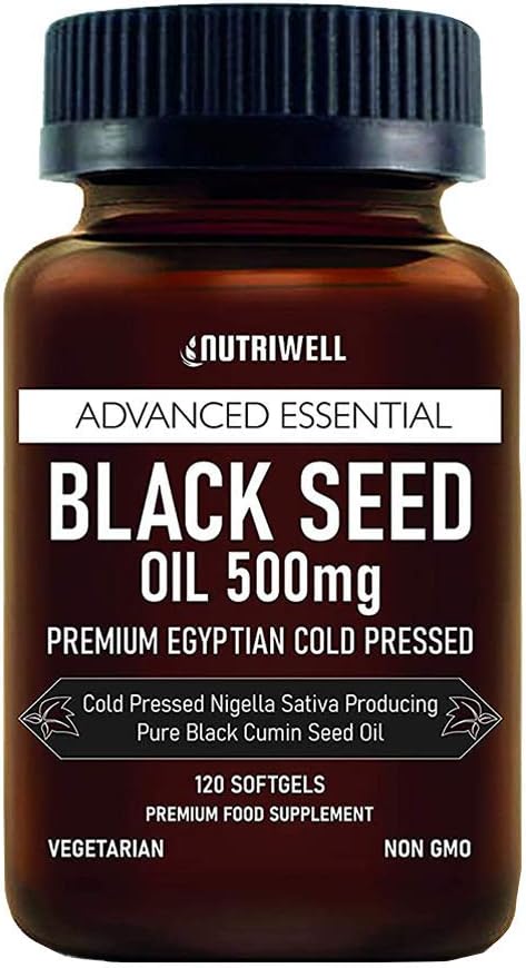 Black Seed Oil Softgel 120 Vegetarian Capsules 500mg - Non GMO - Cold Pressed Nigella Sativa Producing Egyptian Black Cumin Seed Oil, Vegan & Vegetarian – Made by Nutri Well in UK