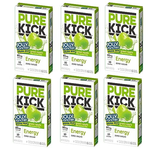 Pure Kick Singles To Go, Jolly Rancher Green Apple, Energy Drink Mix, 6 Sticks Per Box, 6 Boxes (36 Single Servings) image 4