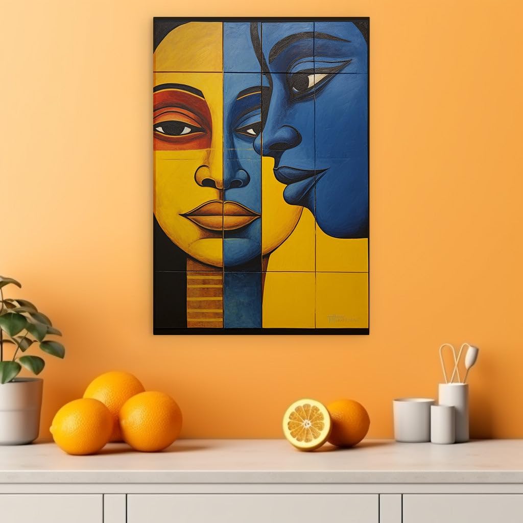 Canvas for Living room. Dual Profiles in Harmony: A Vivid Dance of Color and Emotion, 27 x 18 inch Canvas Wall Art - Ready to Hang - 69x46 cm (27x18 inch)