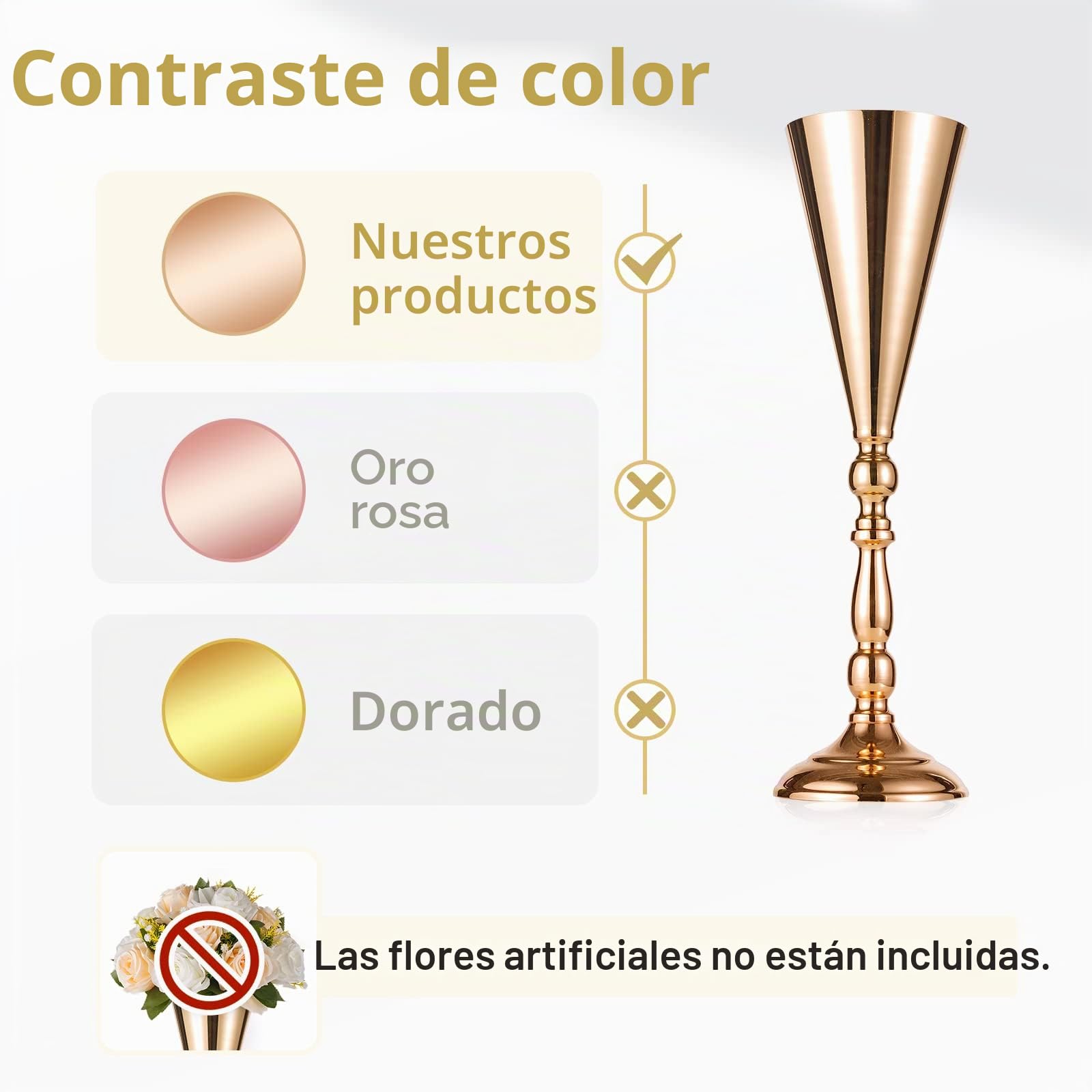 10 Piezas de Soporte Metálico de Flor, Jarrón de Flores Artificiales para la Pared el Armario de Televisión, Decoración de Flor de la Mesa de Bienvenida para Boda, Oro