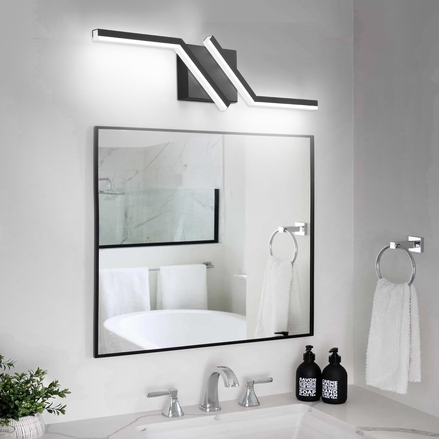 ZUZITO 24 inch Modern Bathroom Vanity Light LED Black Bathroom Lights Fixtures Dimmable Vanity Lighting Fixture Over Mirror 6000K Cool White ETL Driver