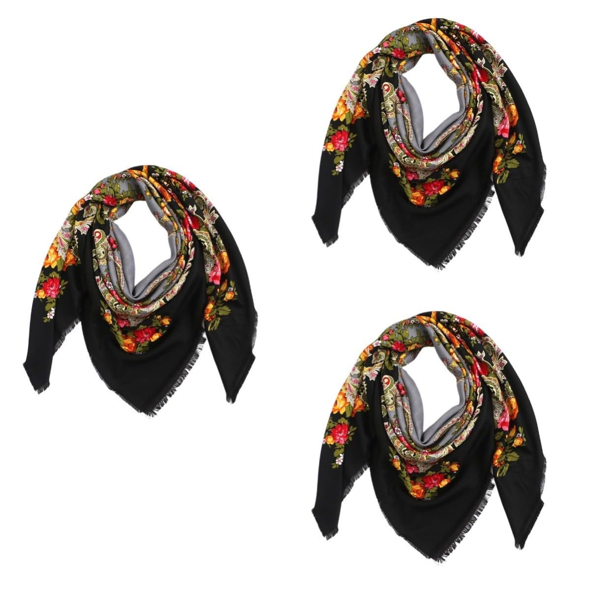 SEWACC 3 Piezas Bufanda de Algodón Ligera para Mujer Estampado Floral Estilo Ruso, Chal Versátil y Elegante para Outing, Diseño Clásico y Moderno