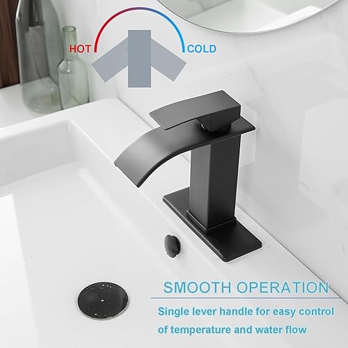 Miniatura 3 de Homevacious Grifo de baño negro mate, cascada, grifos de acero inoxidable para fregadero de baño, 1 agujero, moderno mango único, grifo de tocador