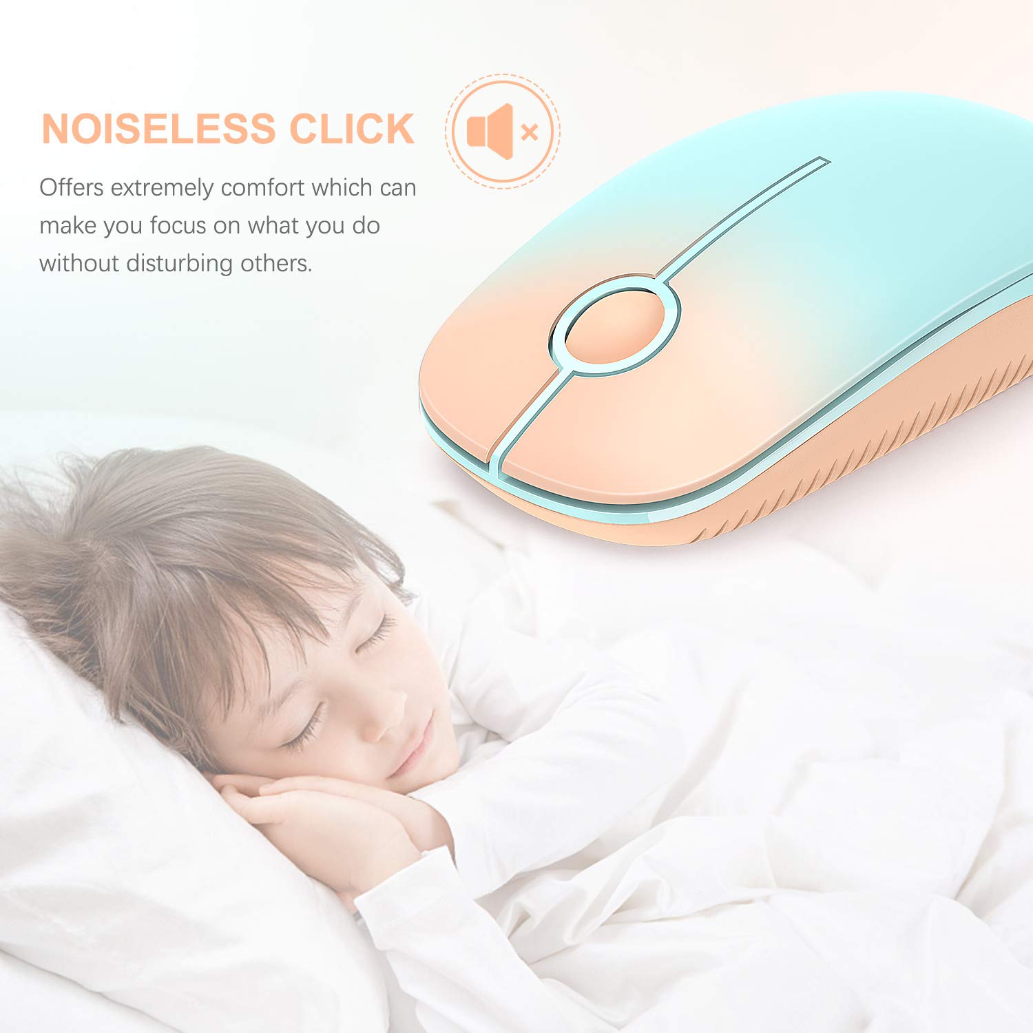 VssoPlor Wireless Mouse, 2.4G Slim Portable Computer Laptop Mouse with Nano Receiver Quiet Silent Optical Mice for Notebook, PC, Laptop, Computer-: Orange to Green