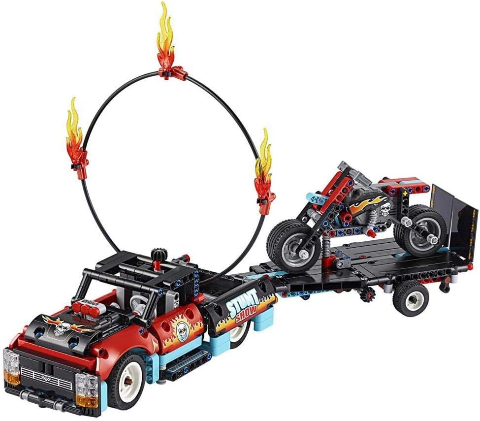 Lego 42106 Technic Stunt Show Truck & Bike Toys Set, 2in1 Model with Pull-Back Motor and Trailer