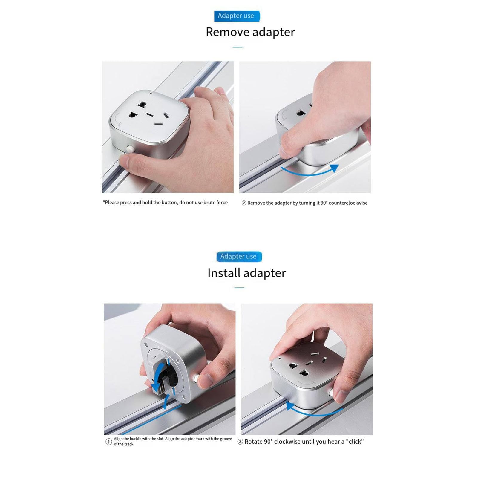 Enchufe de pista de alimentación, adaptador de enchufe universal extraíble, opción izquierda y derecha, opciones de 60/80/100 cm, extensión de alimentación multiusos versátil