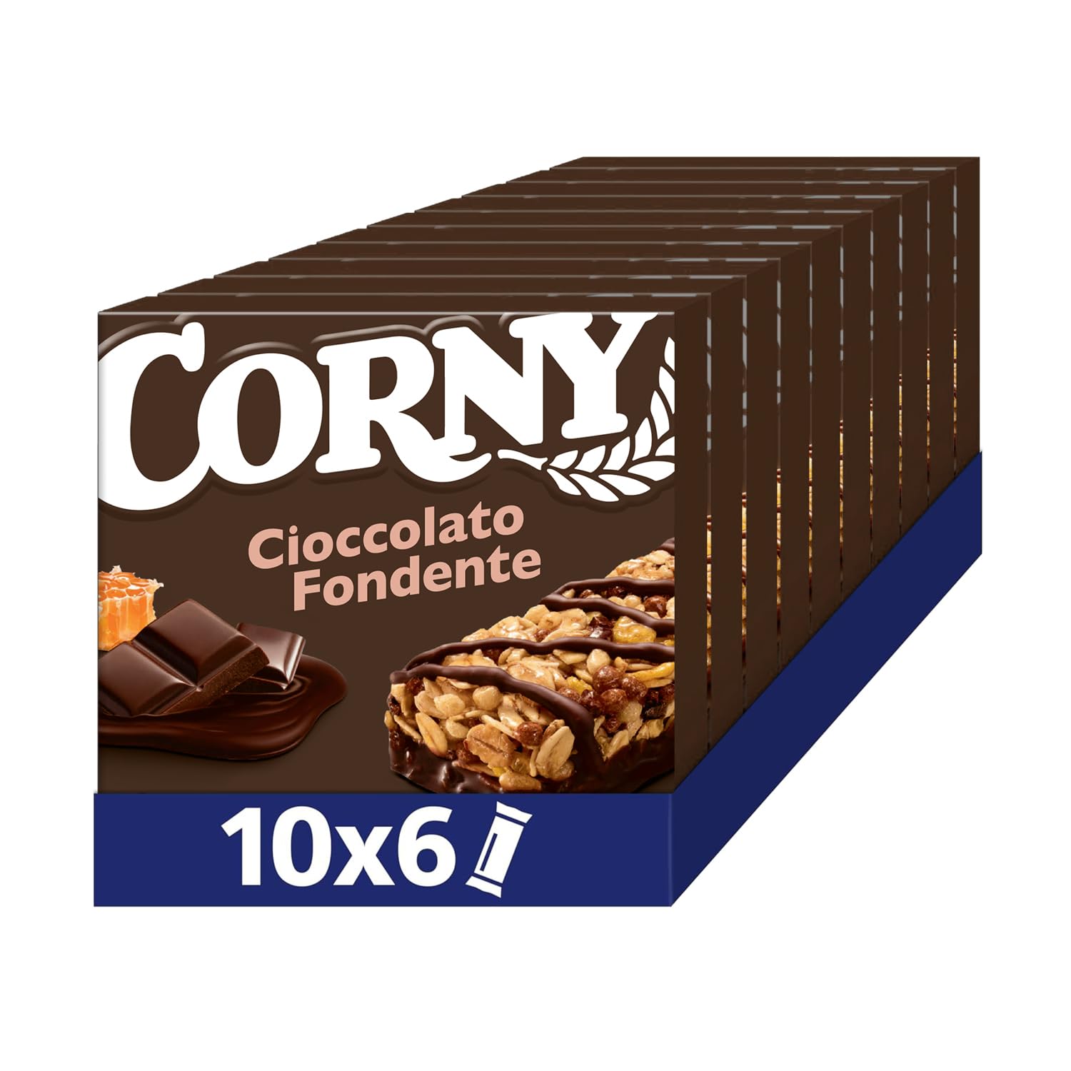 CORNY Original | 60 Barrette ai Cereali con Cioccolato Fondente, 10 Confezioni da 6 Barrette x 23 g, Senza Olio di Palma, Senza Conservanti, Cacao Certificato Rainforest Alliance