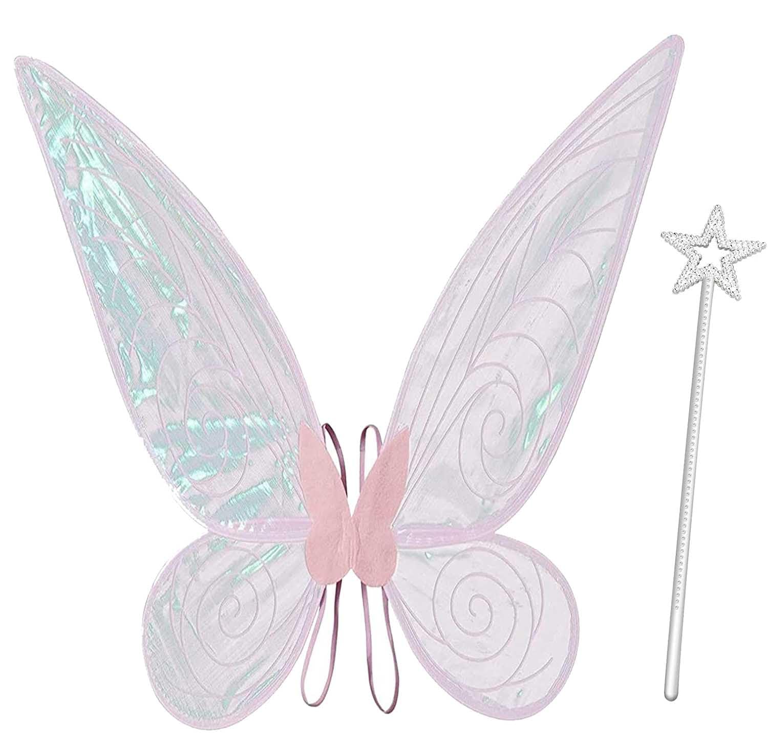 Fairy Wings for Girls Women Halloween Dress Up White Sparkle Angel Butterfly Wings Fairy Costume Halloween Cosplay Party Favor (Pink)