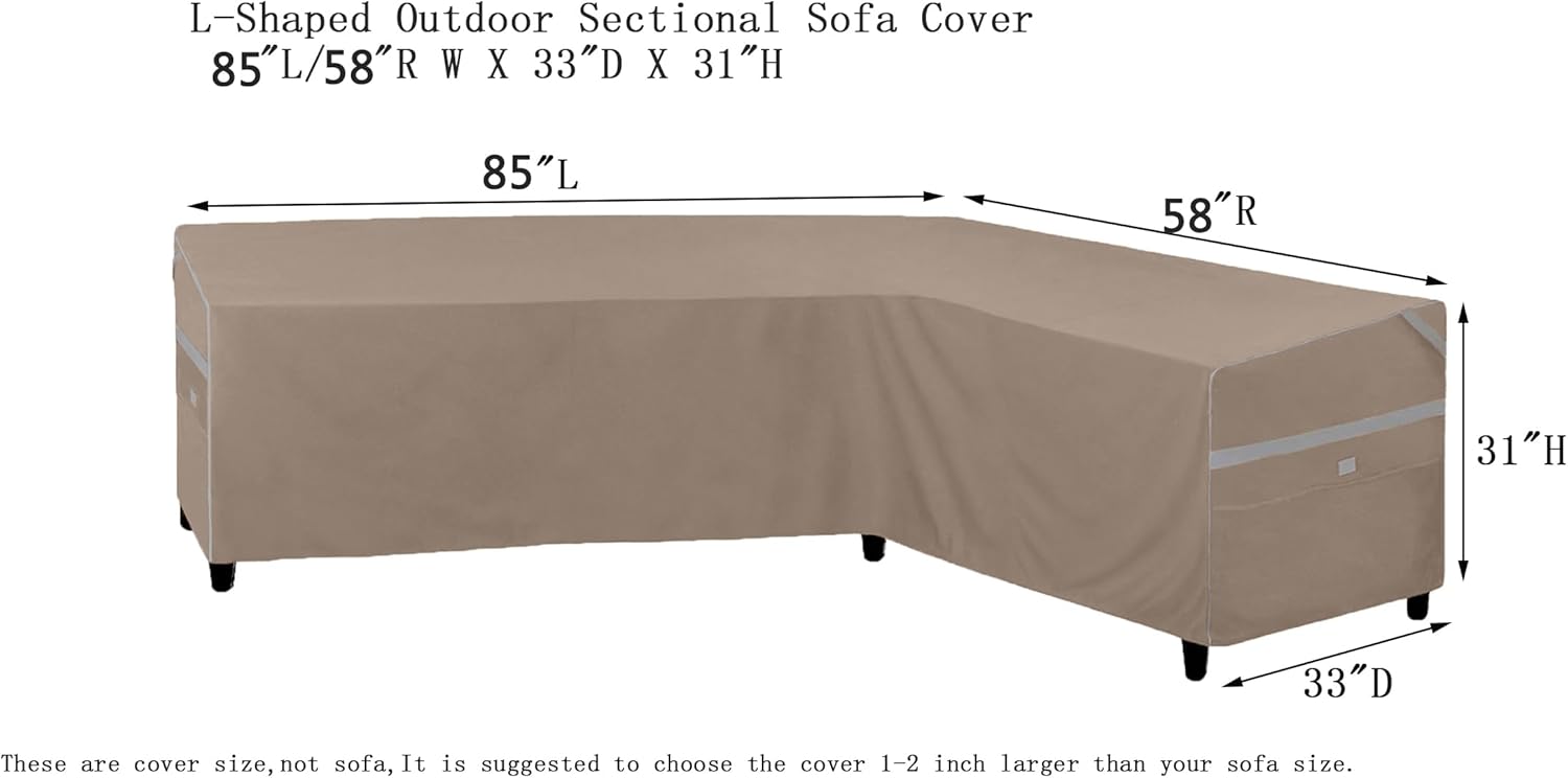 Heavy Duty Waterproof Outdoor L-Shaped Sectional Sofa Cover UV Resistant Patio Furniture Covers for Right Facing 4 Seater 85"L/58"R W X 33"D x 31" H Brown